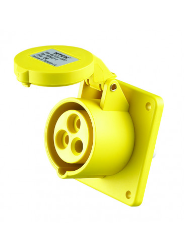 110v 32A Industrial 3 Pin Panel Mount Socket IP44 (Yellow) PMS110-32