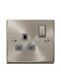 1 Gang Double Pole 13A Satin Chrome Switched Socket VPSC535GY