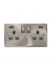 2 Gang 13A Satin Chrome Switched Socket with Twin 2.1A USB Socket VPSC580GY