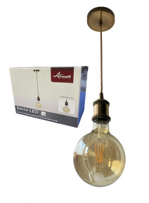 ANSELL Secco Decorative Antique Brass Pendant with G125 LED Filament Lamp (ASEC/G125/AB)