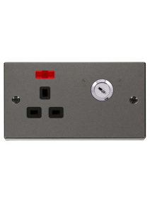 1 Gang Lockable Black Nickel 13A Switched Double Plate Socket with Neon (VPBN655BK)