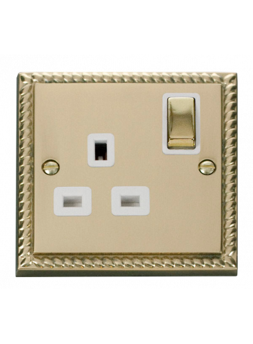 1 Gang Double Pole 13A Georgian Brass Switched Socket (GCBR535WH)