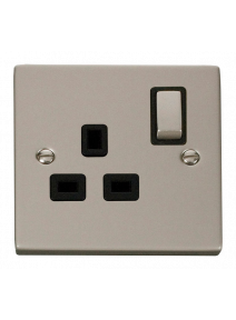 1 Gang Double Pole 13A Pearl Nickel Switched Socket (VPPN535BK)