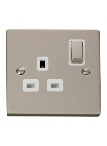 1 Gang Double Pole 13A Pearl Nickel Switched Socket (VPPN535WH)