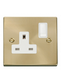 1 Gang Double Pole 13A Satin Brass Switched Socket (VPSB035WH)