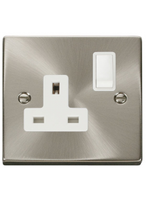 1 Gang Double Pole 13A Satin Chrome Switched Socket VPSC035WH