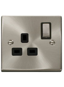 1 Gang Double Pole 13A Satin Chrome Switched Socket VPSC535BK