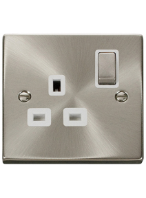 1 Gang Double Pole 13A Satin Chrome Switched Socket VPSC535WH