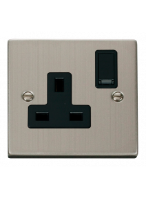 1 Gang Double Pole 13A Stainless Steel Switched Socket VPSS035BK