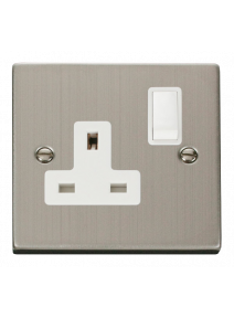1 Gang Double Pole 13A Stainless Steel Switched Socket VPSS035WH