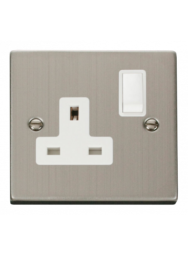 1 Gang Double Pole 13A Stainless Steel Switched Socket VPSS035WH