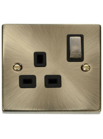 1 Gang Double Pole Antique Brass 13A Switched Socket (VPAB535BK)