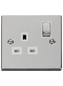 1 Gang Double Pole Polished Chrome 13A Switched Socket (VPCH535WH)