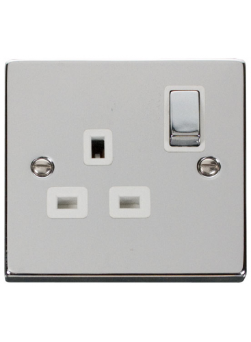 1 Gang Double Pole Polished Chrome 13A Switched Socket (VPCH535WH)