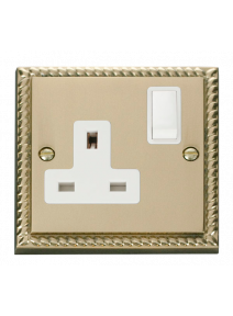 1 Gang Double Pole 13A Georgian Brass Switched Socket (GCBR035WH)