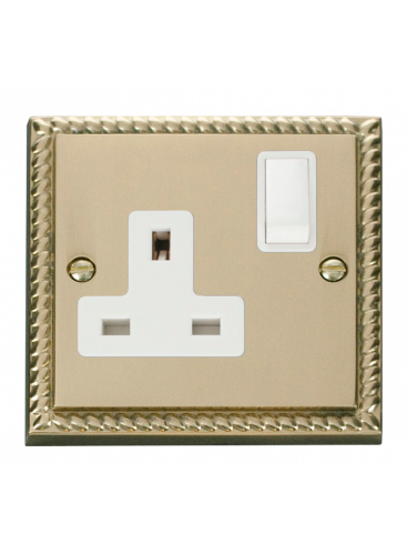 1 Gang Double Pole 13A Georgian Brass Switched Socket (GCBR035WH)