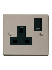 1 Gang Double Pole 13A Pearl Nickel Switched Socket (VPPN035BK)