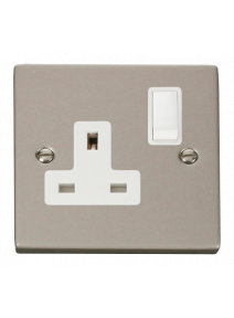 1 Gang Double Pole 13A Pearl Nickel Switched Socket (VPPN035WH)