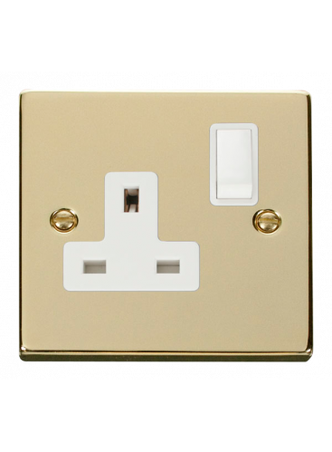 1 Gang Double Pole 13A Polished Brass Switched Socket (VPBR035WH)