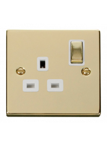 1 Gang Double Pole 13A Polished Brass Switched Socket (VPBR535WH)