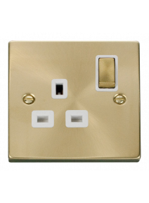 1 Gang Double Pole 13A Satin Brass Switched Socket VPSB535WH