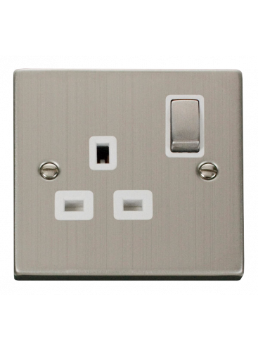 1 Gang Double Pole 13A Stainless Steel Switched Socket VPSS535WH
