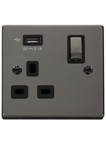 13A Black Nickel 1 Gang Switched Socket with USB (VPBN571UBK)
