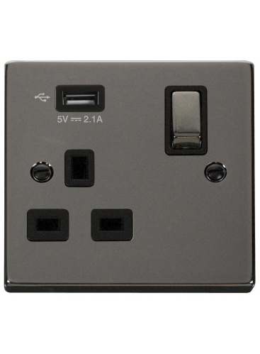 13A Black Nickel 1 Gang Switched Socket with USB (VPBN571UBK)