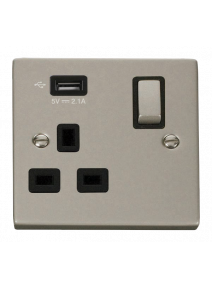 13A Pearl Nickel 1 Gang Switched Socket with USB (VPPN571UBK)