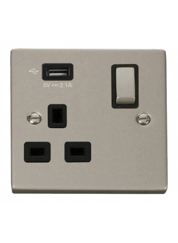 13A Pearl Nickel 1 Gang Switched Socket with USB (VPPN571UBK)