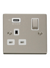 13A Pearl Nickel 1 Gang Switched Socket with USB (VPPN571UWH)