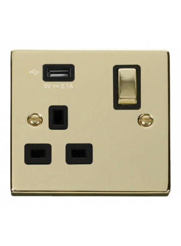 13A Polished Brass 1 Gang Switched Socket with USB (VPBR571UBK)