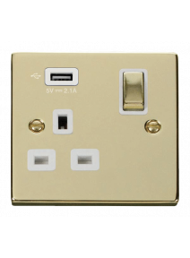 13A Polished Brass 1 Gang Switched Socket with USB (VPBR571UWH)