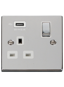 13A Polished Chrome 1 Gang Switched Socket with USB (VPCH571UWH)