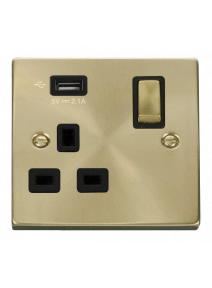 13A Satin Brass 1 Gang Switched Socket with USB VPSB571UBK
