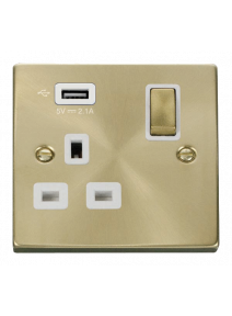 13A Satin Brass 1 Gang Switched Socket with USB VPSB571UWH