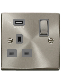 13A Satin Chrome 1 Gang Switched Socket with USB VPSC571UGY