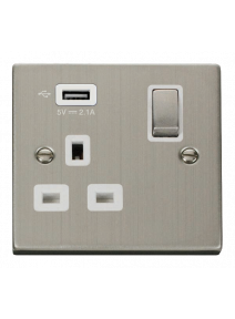 13A Stainless Steel 1 Gang Switched Socket with USB VPSS571UWH