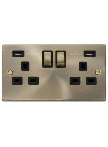 2 Gang 13A Antique Brass Switched Socket with Twin 2.1A USB Socket (VPAB580BK)