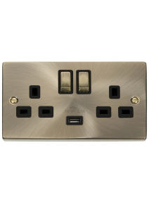 2 Gang 13A Antique Brass Switched Socket with 2.1A USB Socket (VPAB570BK)