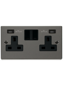 2 Gang 13A Black Nickel Switched Socket with Twin 2.1A USB Sockets (VPBN780BK)
