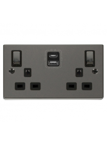 2 Gang 13A Black Nickel Switched Socket with Type A & Type C USB Sockets  (VPBN586BK)