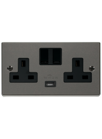 2 Gang 13A Black Nickel Switched Socket with 2.1A USB Socket (VPBN770BK)