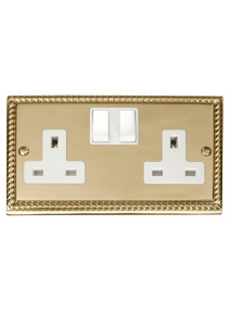 2 Gang 13A Double Pole Georgian Brass Switched Socket (GCBR036WH)