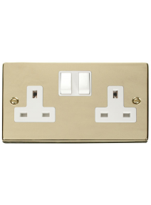 2 Gang 13A Double Pole Polished Brass Switched Socket (VPBR036WH)
