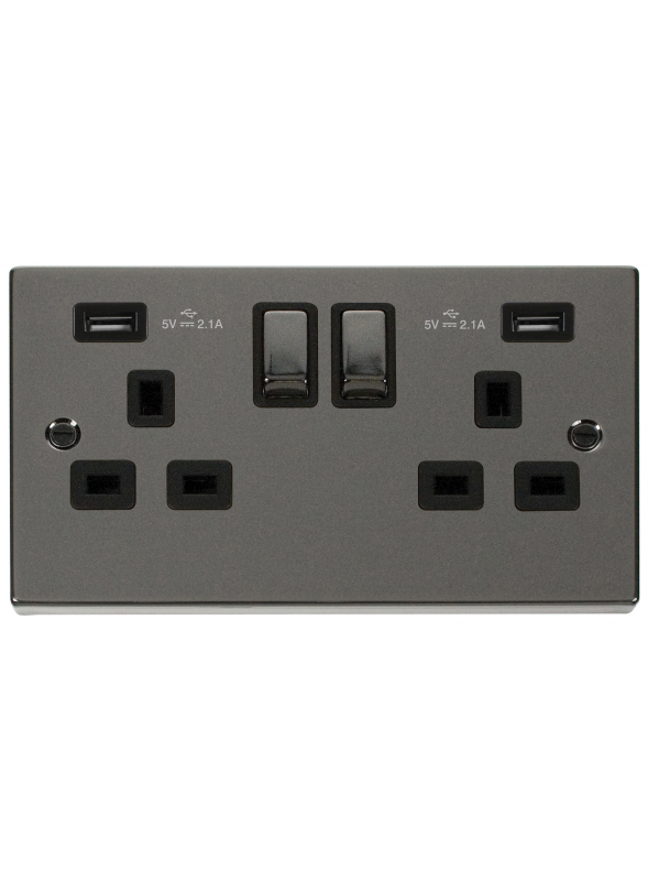 2 Gang 13A Double Pole Switched Socket with 2 USB Sockets (VPBN580BK)