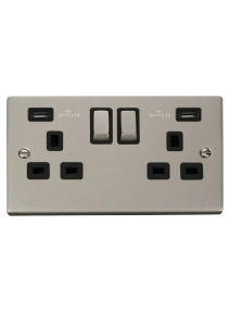 2 Gang 13A Double Pole Switched Socket with 2 USB Sockets (VPPN580BK)