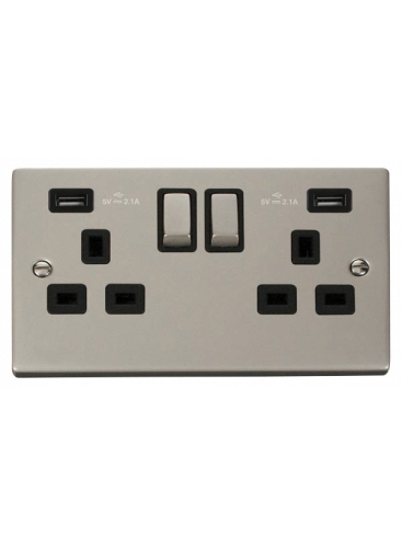 2 Gang 13A Double Pole Switched Socket with 2 USB Sockets (VPPN580BK)