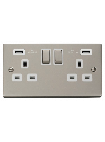 2 Gang 13A Double Pole Switched Socket with 2 USB Sockets (VPPN580WH)