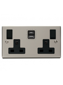 2 Gang 13A Pearl Nickel Double Socket with Type A &amp; C USB 4.2A (VPPN786BK)